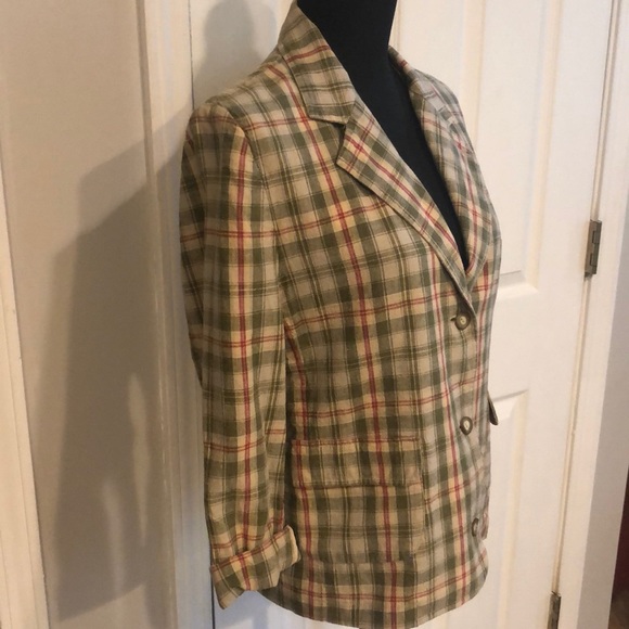 L.L. BEAN PLAID SINGLE BREASTED LINEN BLEND BLAZER MULTICOLORED SIZE 8 - Picture 4 of 13